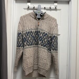 Aran Crafts Beige and Blue Zip-Up Sweater